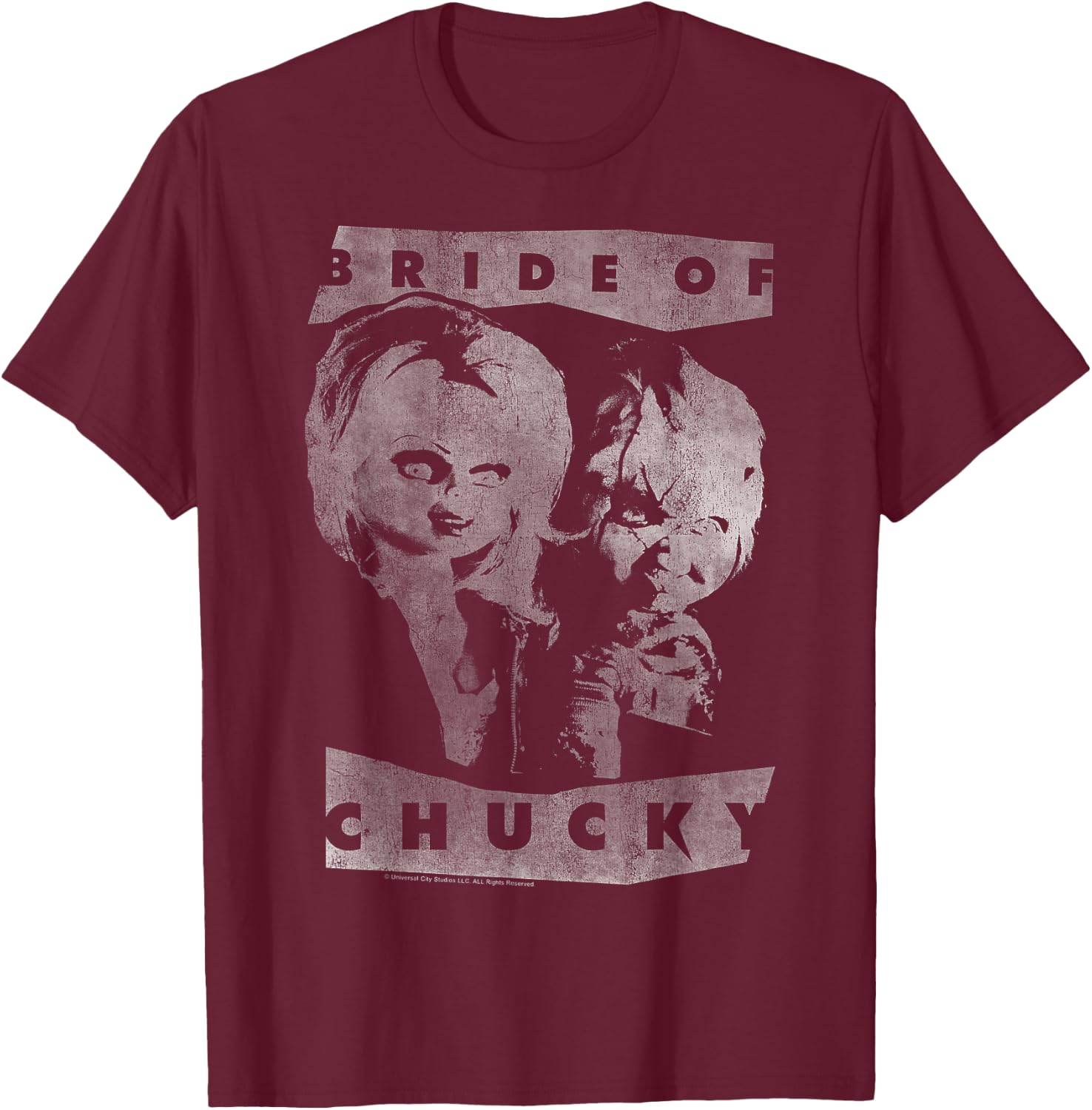 Child's Play Bride of Chucky Faded White Portrait T-Shirt - T-Shirt | Maroon