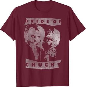 Child's Play Bride of Chucky Faded White Portrait T-Shirt - T-Shirt | Maroon