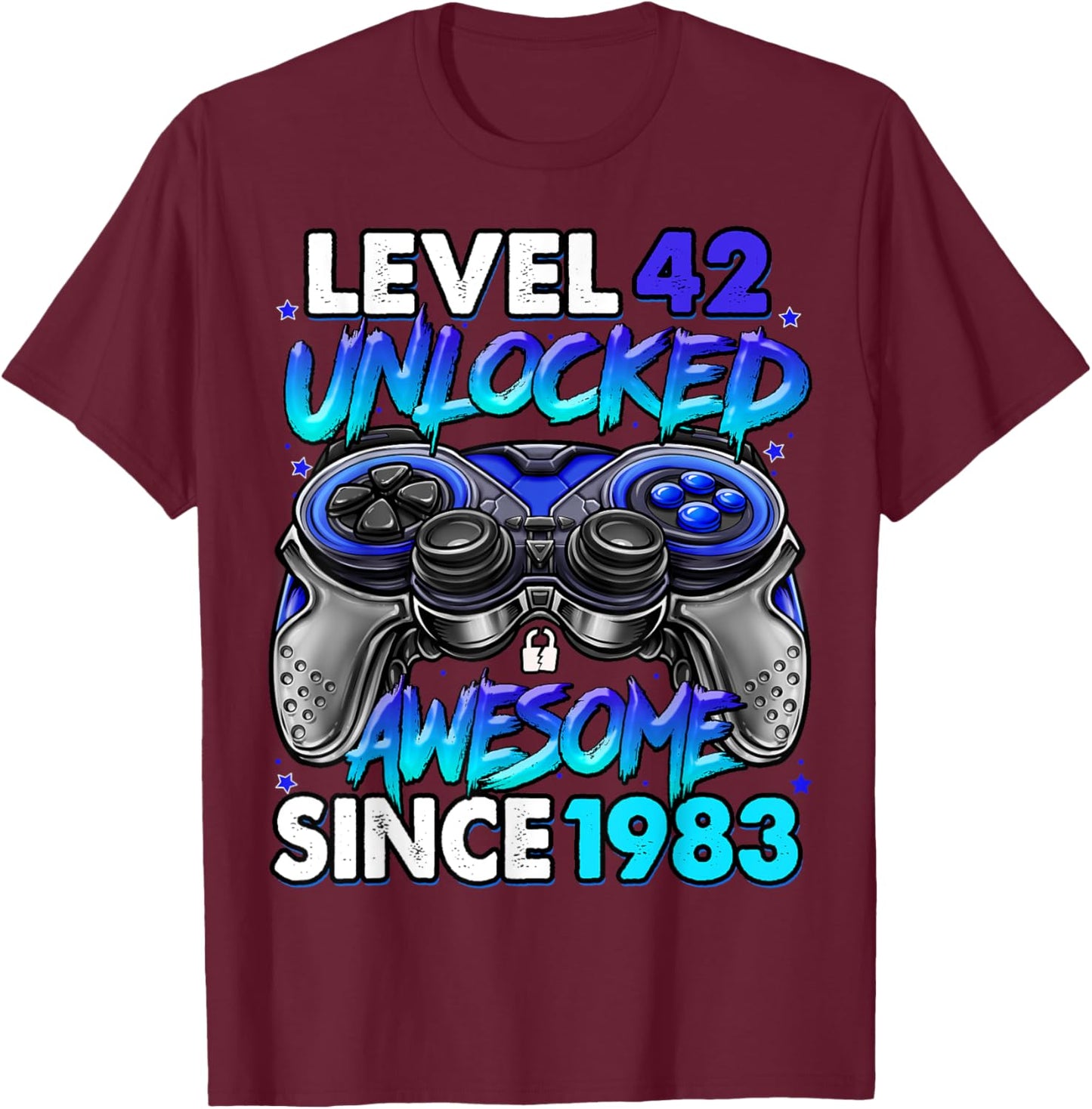 Level 42 Unlocked Awesome Since 1983 42nd Birthday Gaming T-Shirt - T-Shirt | Maroon