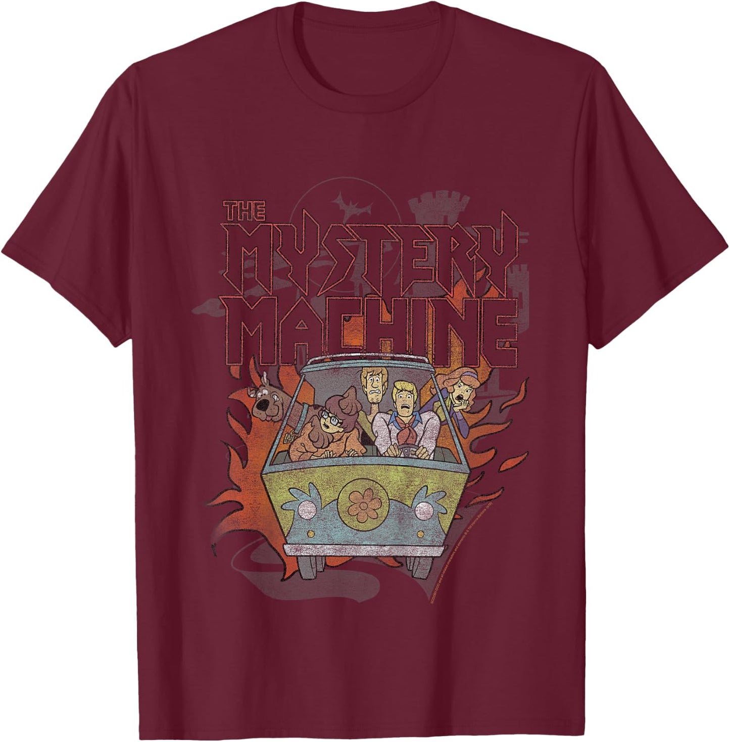 Kids Scooby-Doo The Mystery Machine Flame Portrait T-Shirt - T-Shirt | Maroon