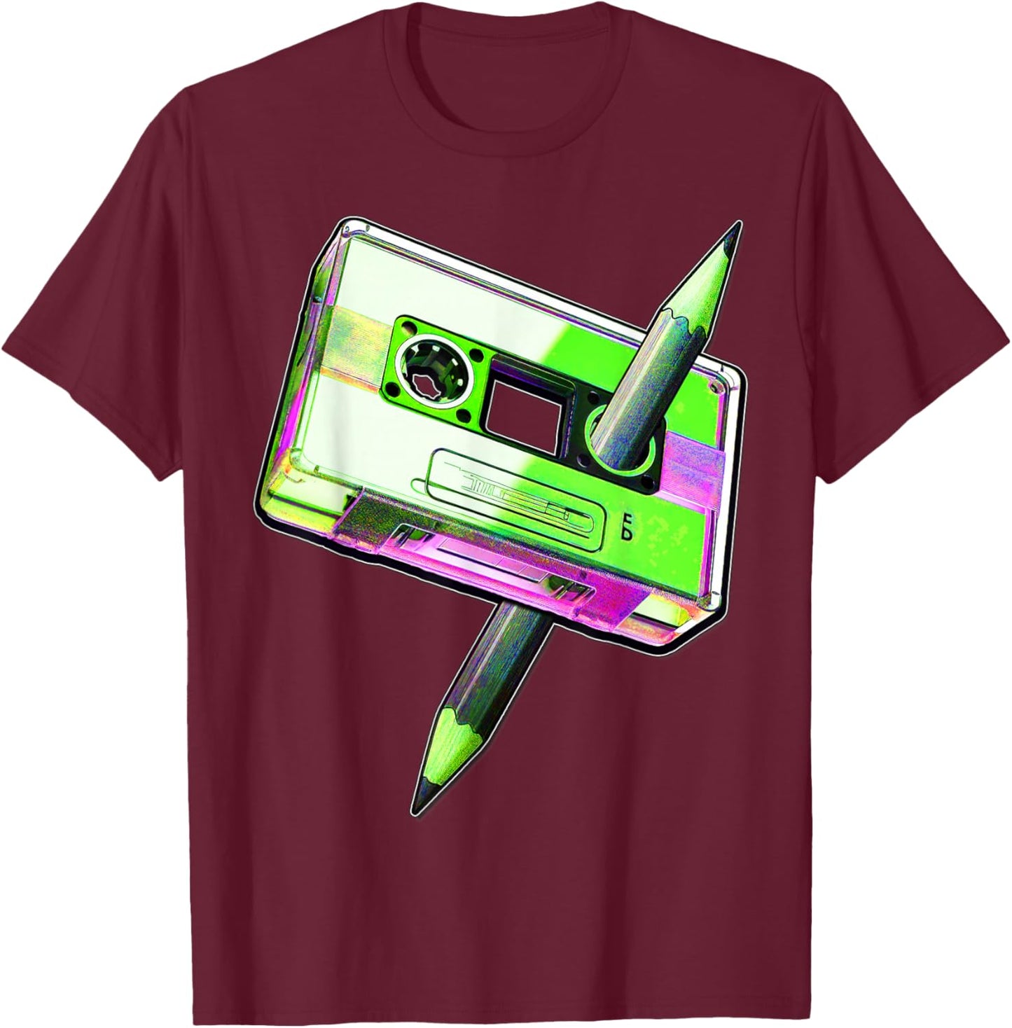 80s Cassette Tape Pencil 1980s Retro Vintage Music Mixtape T-Shirt - T-Shirt | Maroon