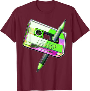 80s Cassette Tape Pencil 1980s Retro Vintage Music Mixtape T-Shirt - T-Shirt | Maroon