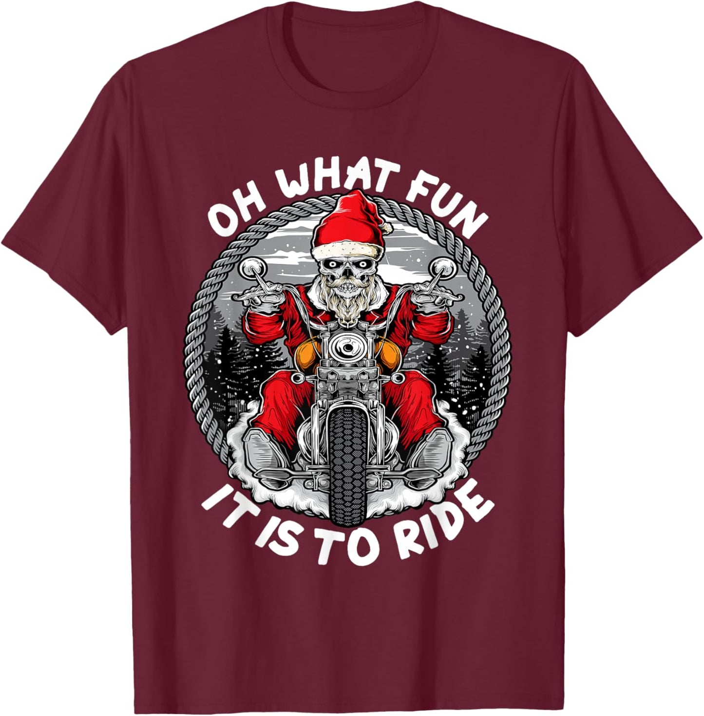 Oh What Fun It Is To Ride Christmas Santa Motorcycle Biker T-Shirt - T-Shirt | Maroon