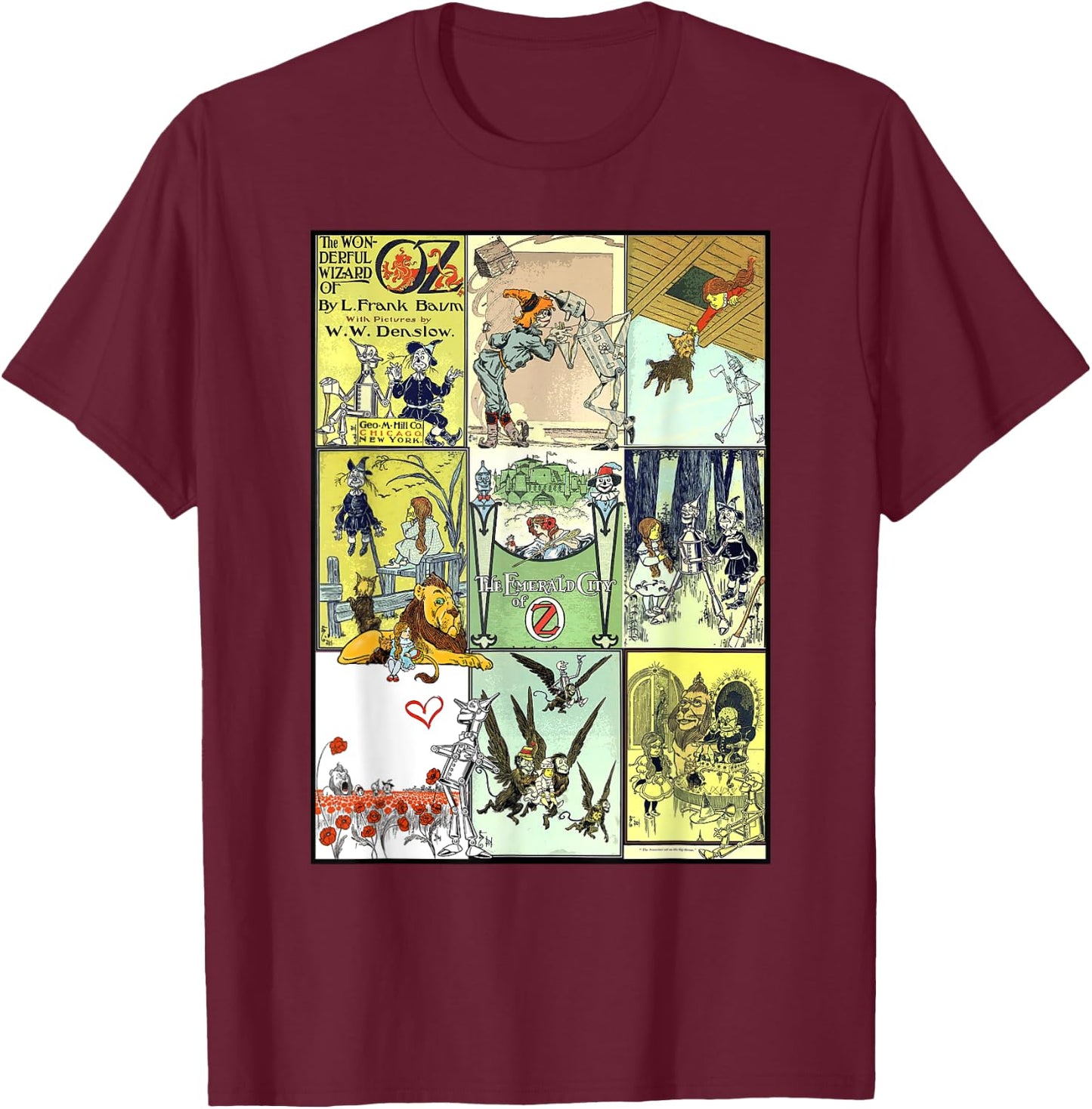 Dorothy and Toto The Wonderful Wizard of Oz Collage - Green, -Adults, Short Sleeve, , Small T-Shirt - T-Shirt | Maroon