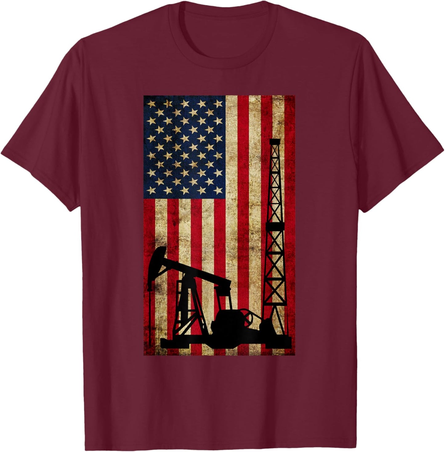 Vintage Landman USA Flag Oil Rig Pump Gas Workers Red Gifts T-Shirt - T-Shirt | Maroon