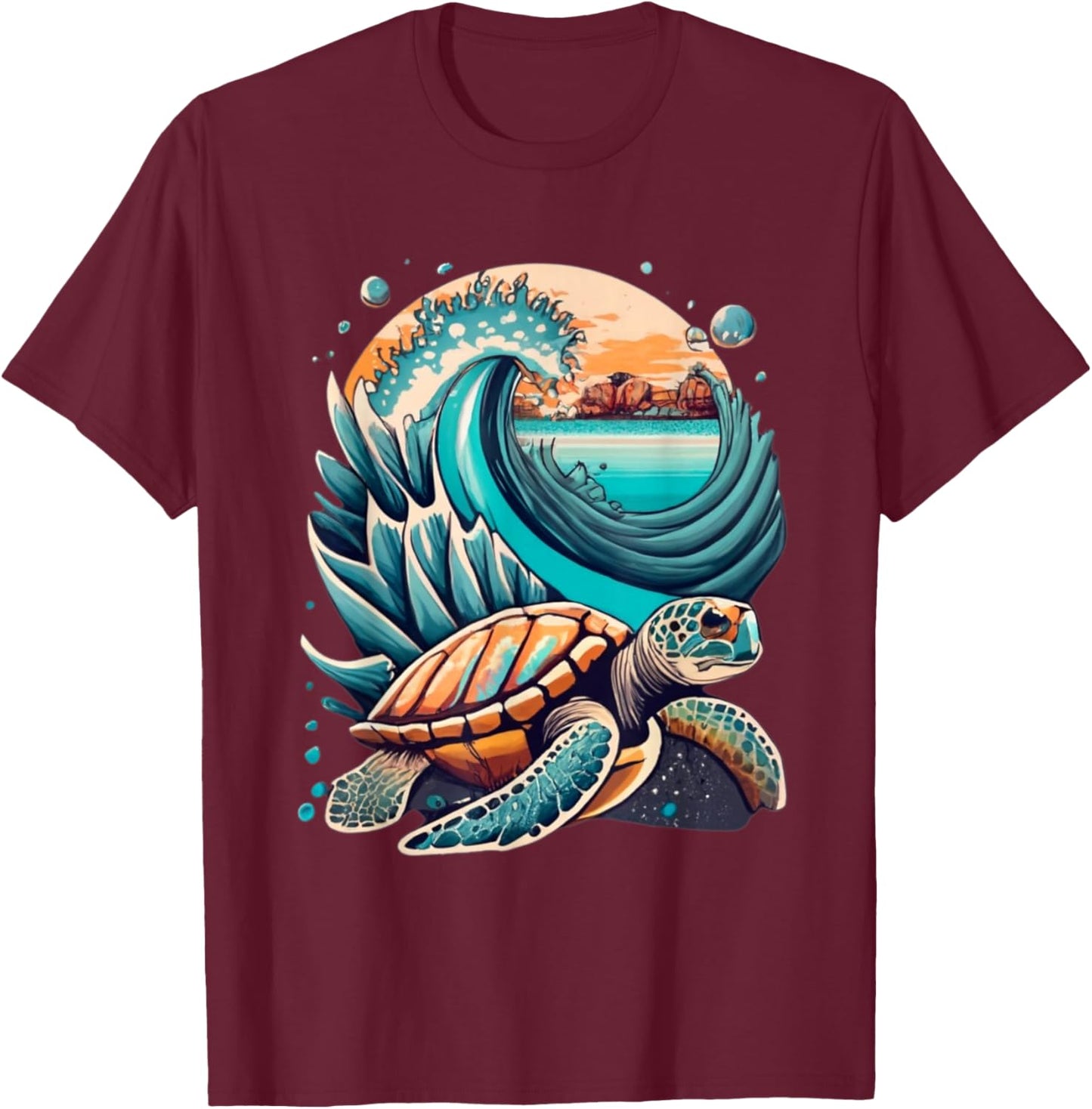 Seaturtle, with waves, sun and beach in the background Women Kids T-Shirt - T-Shirt | Maroon