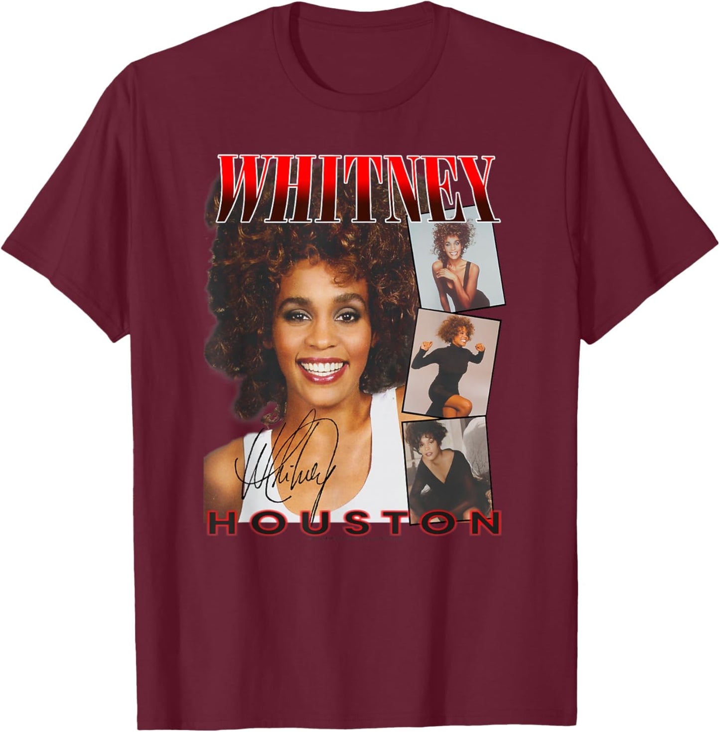 Whitney Houston Face Photos T-Shirt - T-Shirt | Maroon