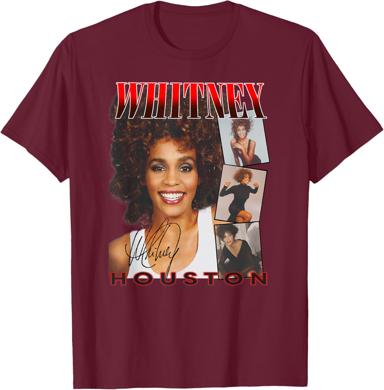 Whitney Houston Face Photos T-Shirt - T-Shirt | Maroon
