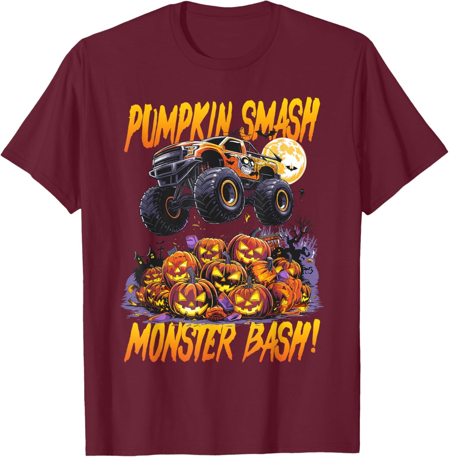 Monster Truck Halloween Pumpkin Smash, Monster Bash! T-Shirt - T-Shirt | Maroon