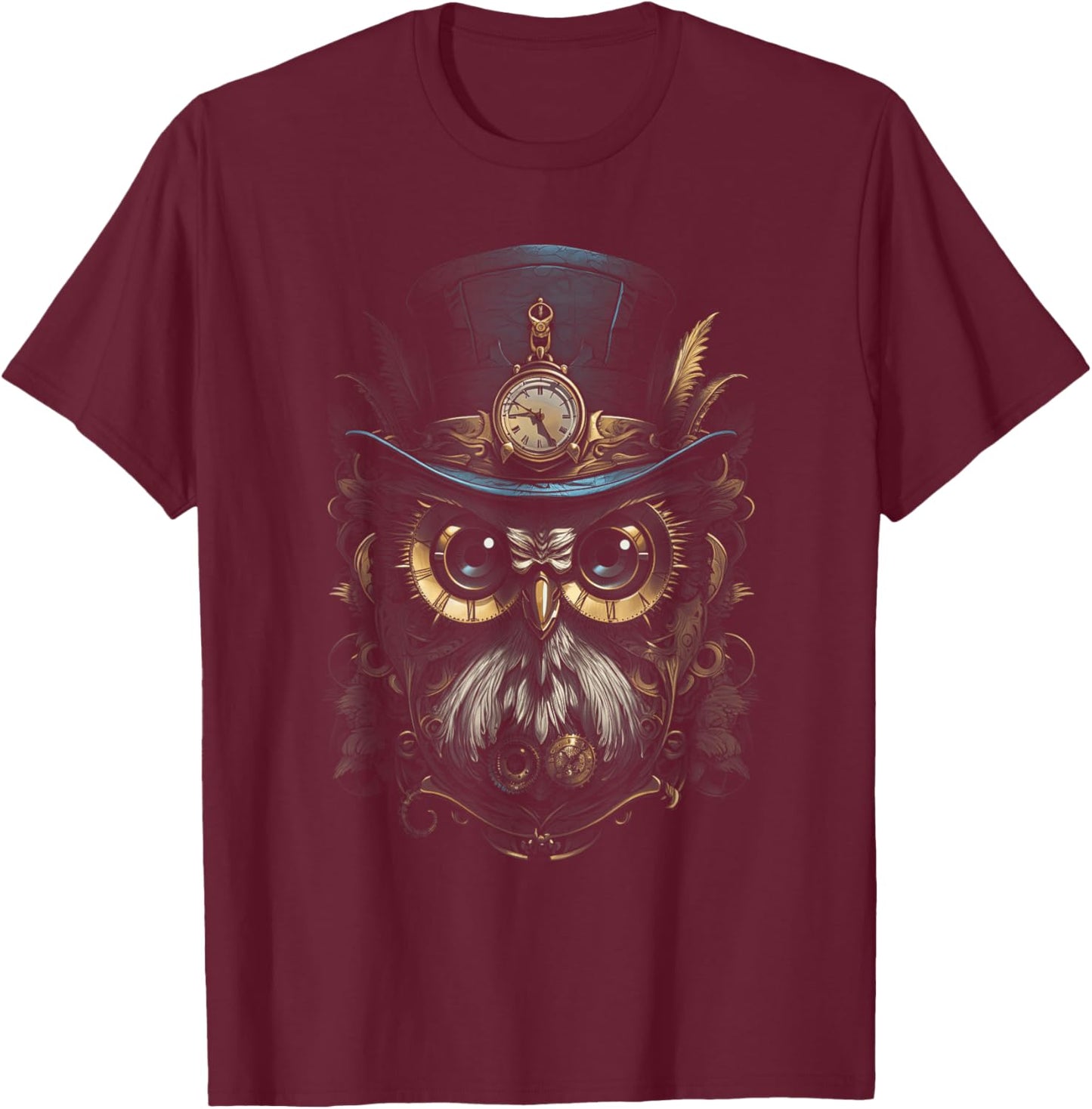Steampunk Mechanical owl Victorian Bird T-Shirt - T-Shirt | Maroon