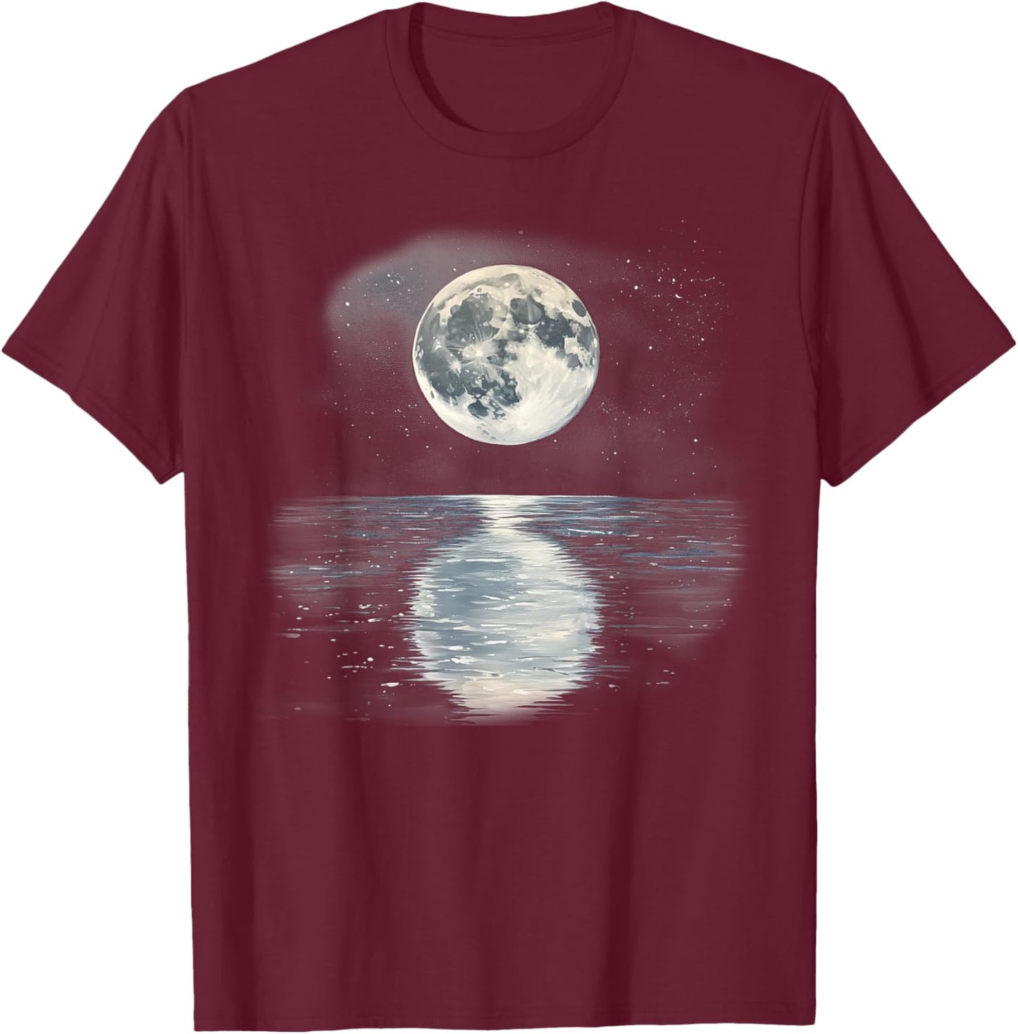 Full Moon Reflecting over the Sea T-Shirt - T-Shirt | Maroon