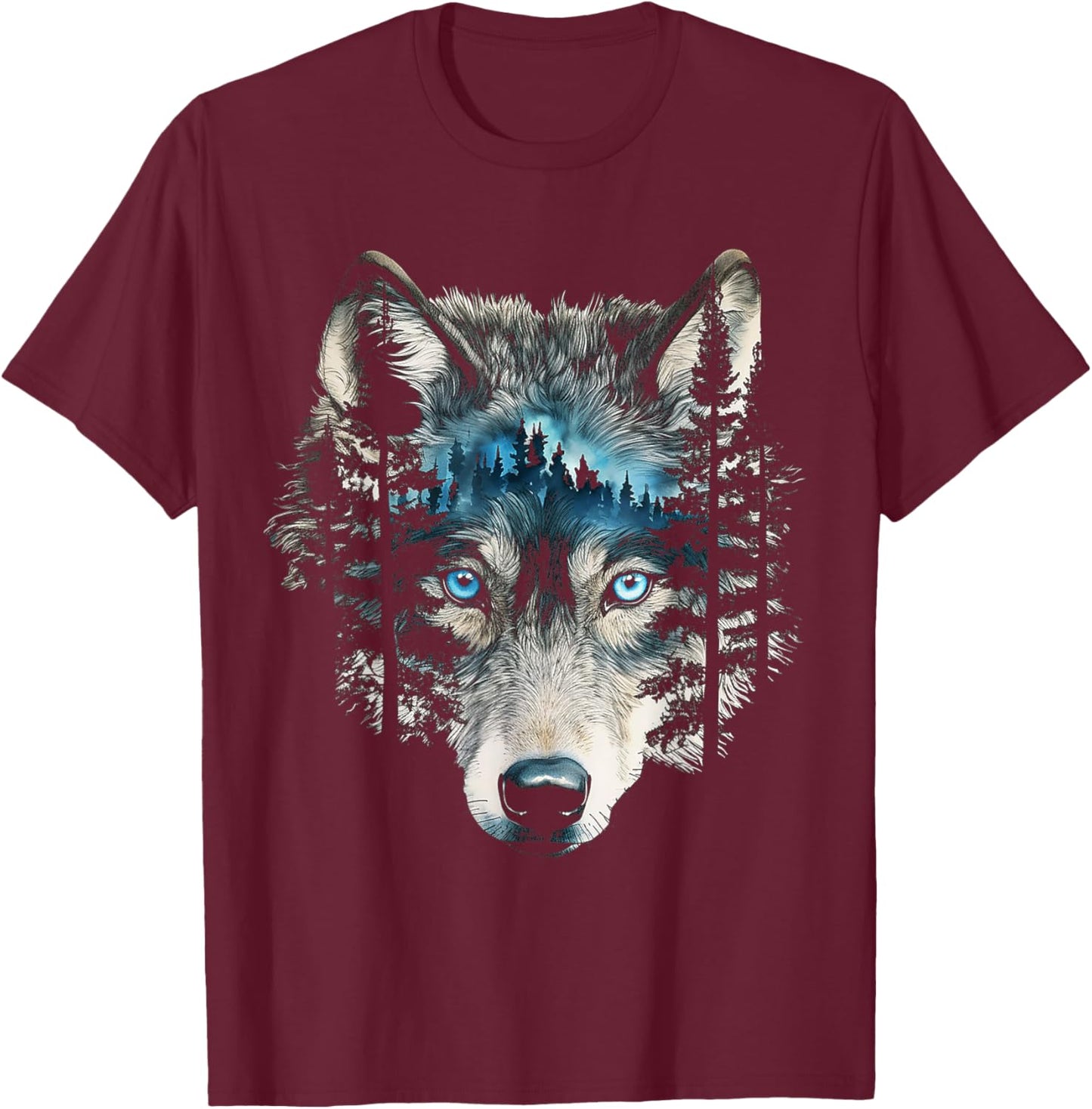 Wolf Nature Abstract Animal Art Blue Eyes Graphic Wolf T-Shirt - T-Shirt | Maroon