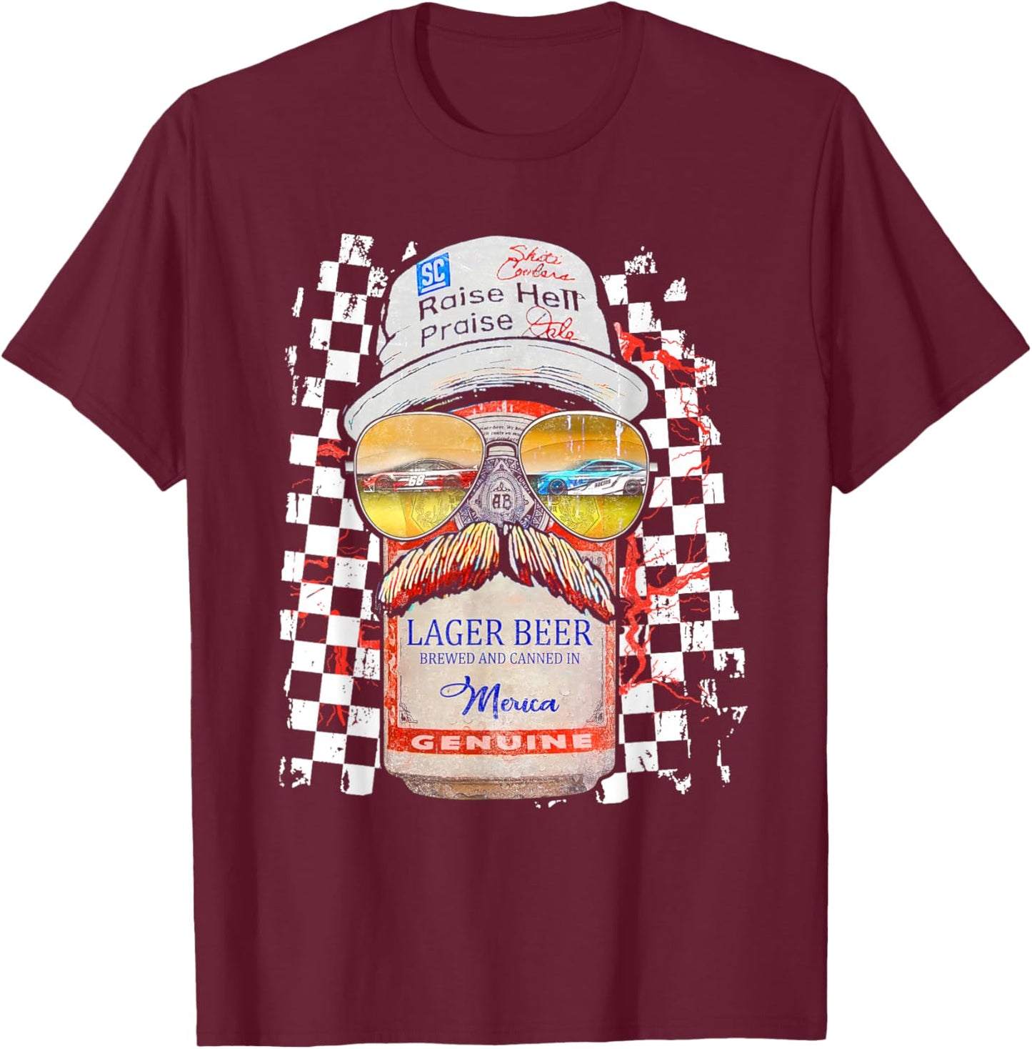 Graphic Motorsport Retro 90s Racing Retro Drinking Beer T-Shirt - T-Shirt | Maroon