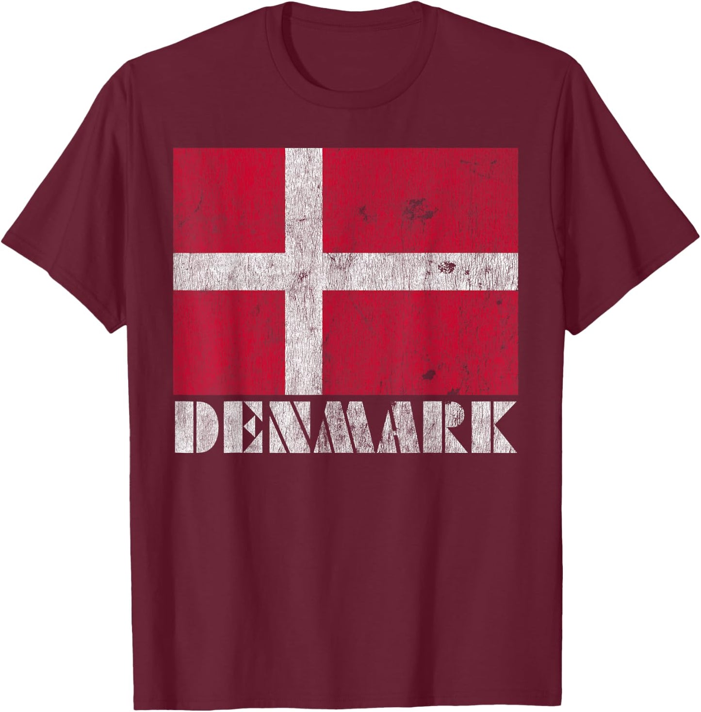 Danish Denmark Flag Shirt Vintage Country Souvenir Gift T-Shirt - T-Shirt | Maroon