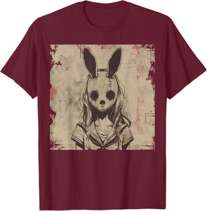 Goth Grunge Creepy Bunny Rabbit Mask Girl Anime Horror Art T-Shirt - T-Shirt | Maroon