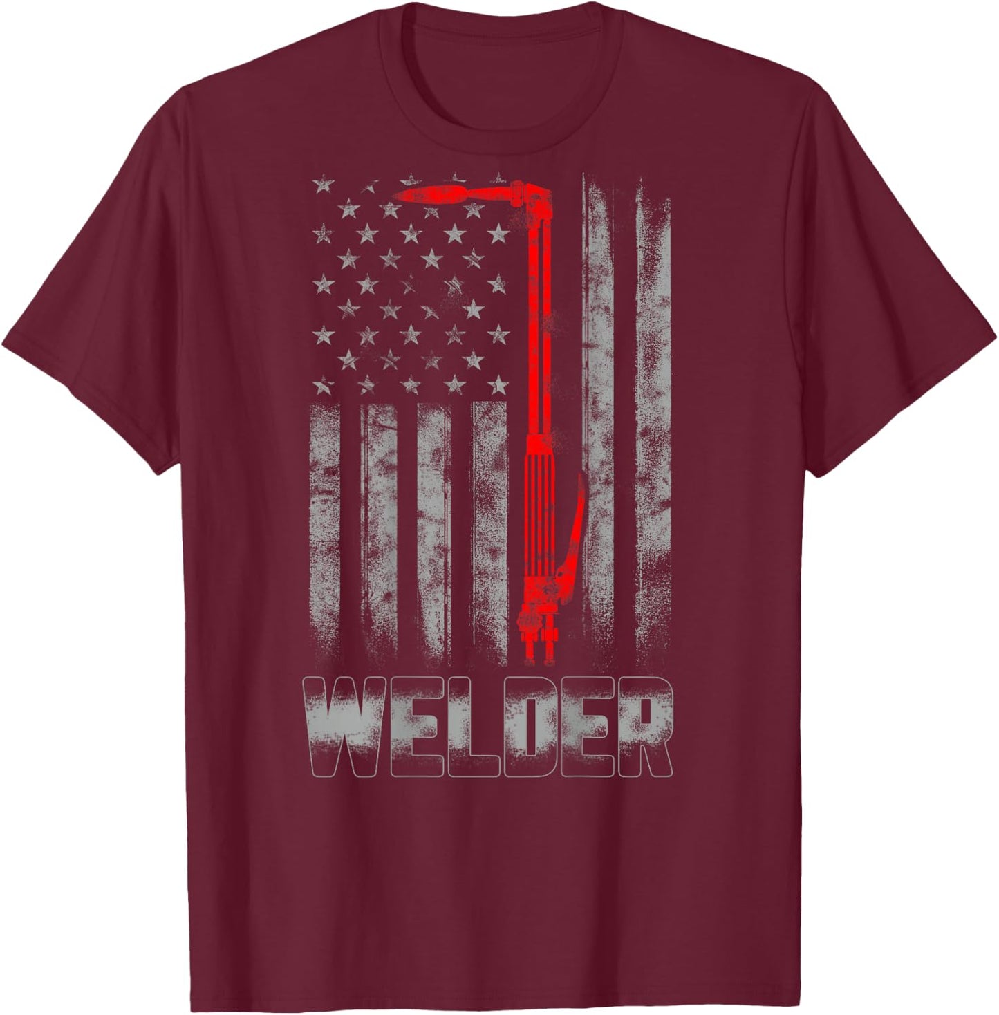 Welder Red line American Flag Shirt USA Patriotic Welder T-Shirt - T-Shirt | Maroon