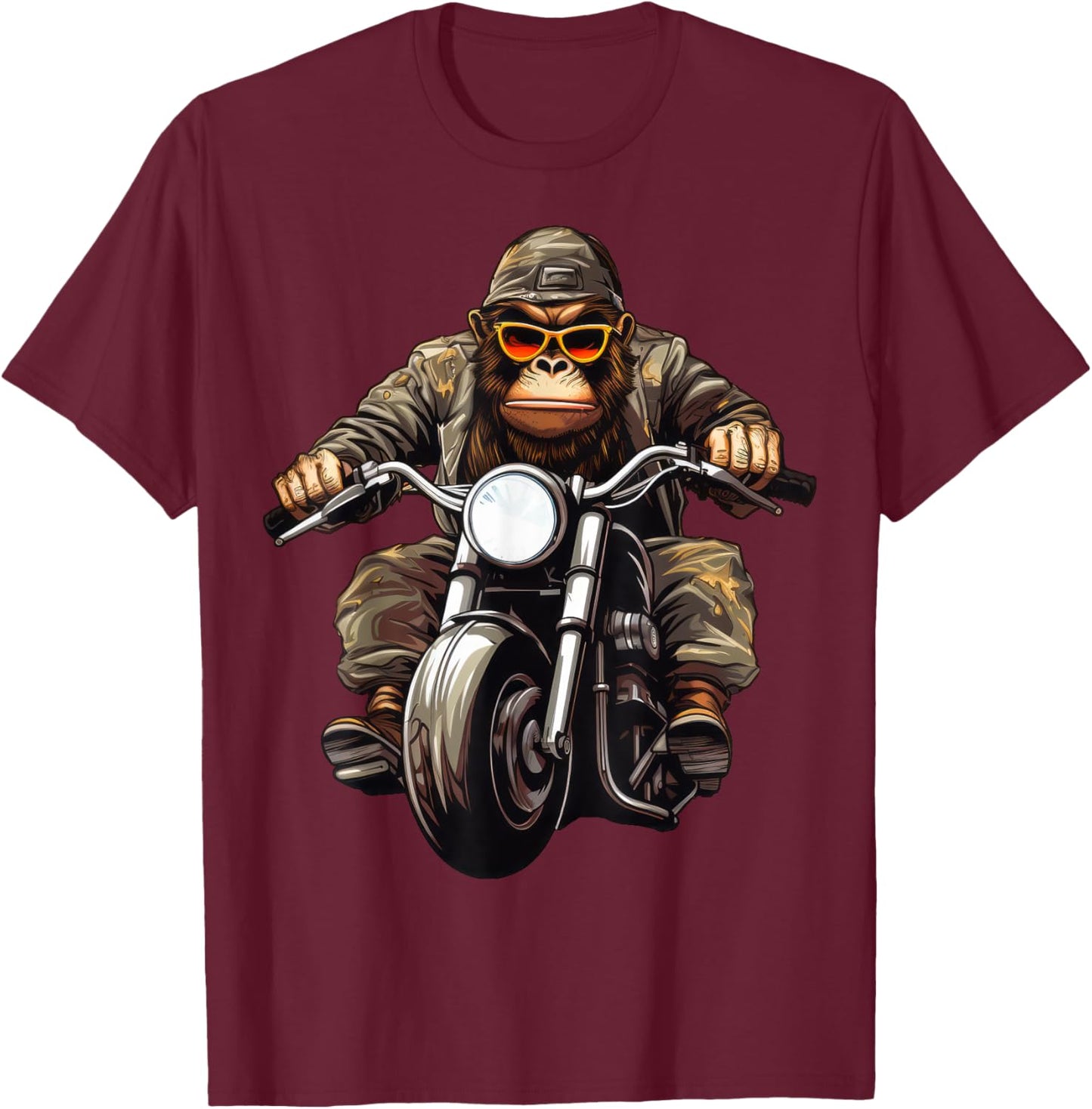 Monkey Motorcycle / Motorcyclist Monkey T-Shirt - T-Shirt | Maroon