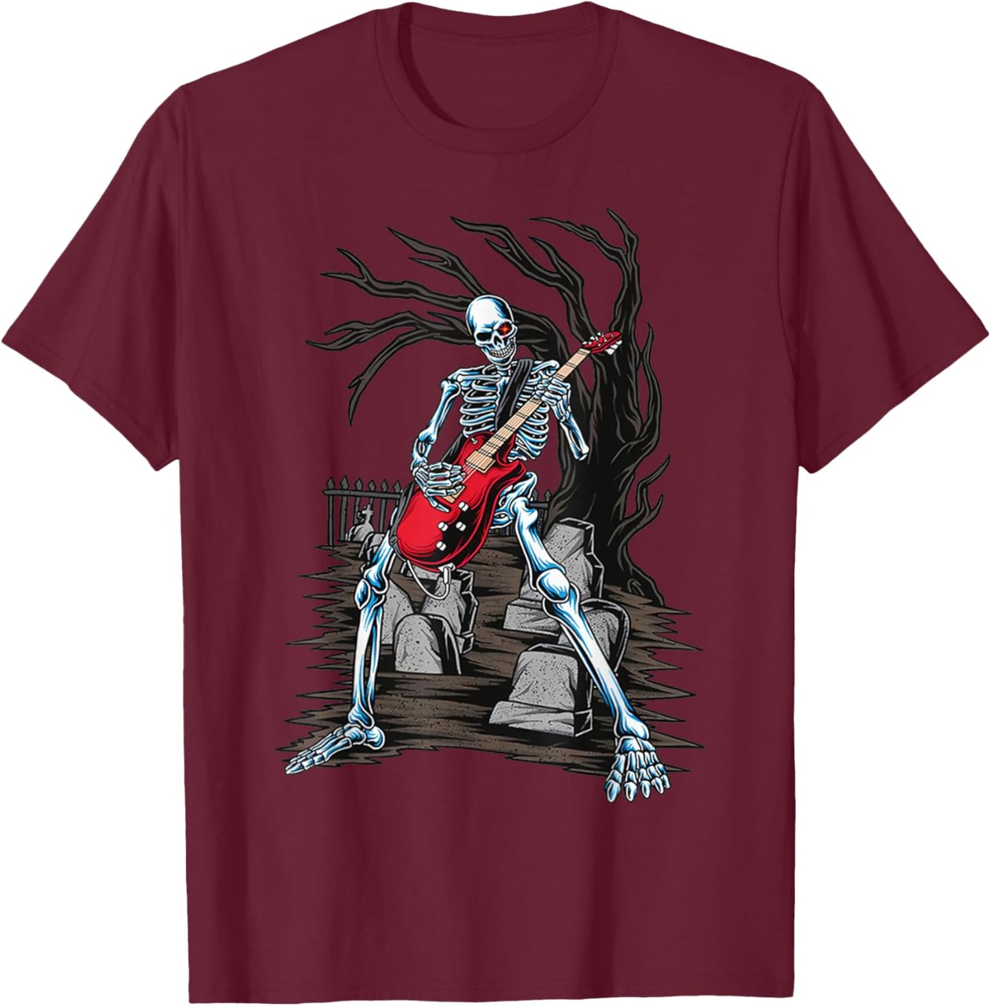Skeleton Playing Guitar T-Shirt - T-Shirt | Maroon