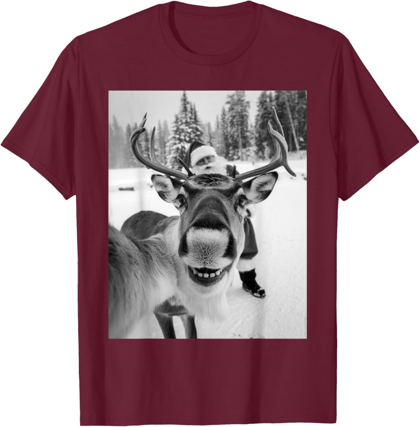 Reindeer Selfie Christmas Party Selfie Funny Reindeer Xmas T-Shirt - T-Shirt | Maroon