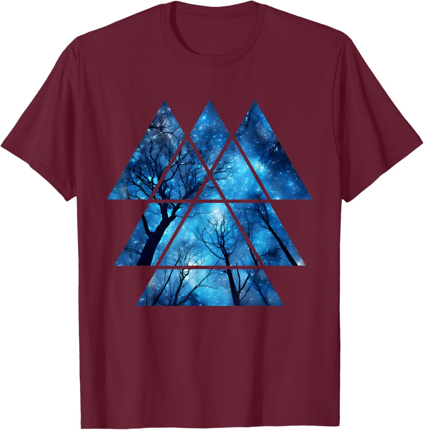 Geometric Sky at Night Trees Nature Outdoor Graphic T-Shirt - T-Shirt | Maroon