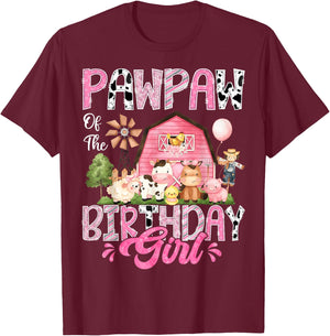 Pawpaw Of The Birthday Girl Pink Farm Cow First Birthday T-Shirt - T-Shirt | Maroon