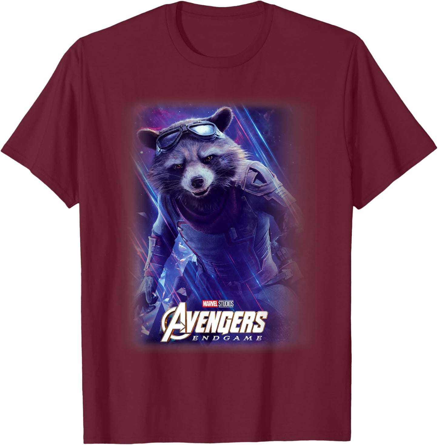 Marvel Avengers Endgame Rocket Raccoon Galactic Space Poster T-Shirt - T-Shirt | Maroon