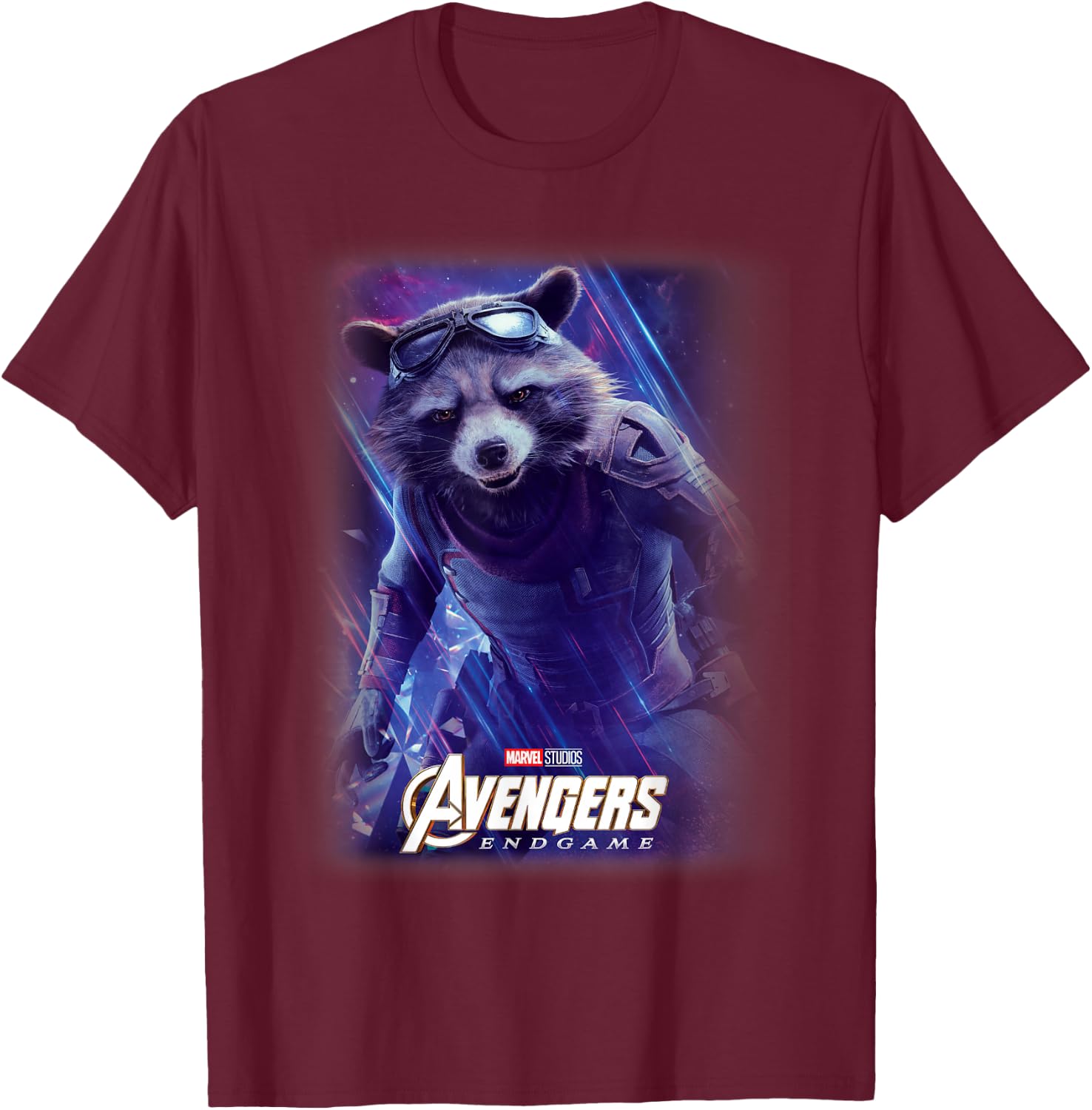 Marvel Avengers Endgame Rocket Raccoon Galactic Space Poster T-Shirt - T-Shirt | Maroon