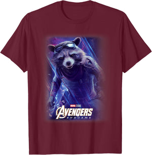 Marvel Avengers Endgame Rocket Raccoon Galactic Space Poster T-Shirt - T-Shirt | Maroon