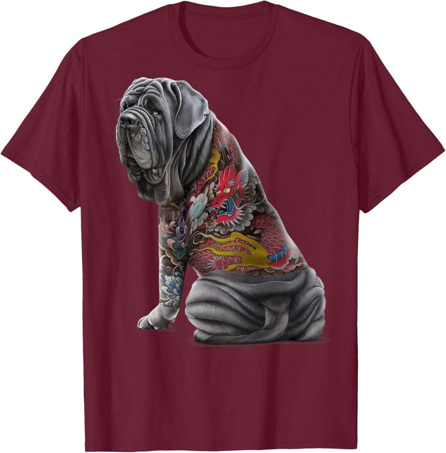 Neapolitan Mastiff Dog with Japanese Dragon Tattoo Irezumi Women Kids T-Shirt - T-Shirt | Maroon