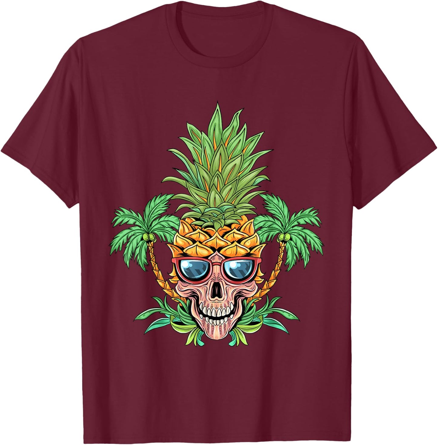 Skull Pineapple Aloha Beaches Hawaiian Flowers Hawaii Summer T-Shirt - T-Shirt | Maroon