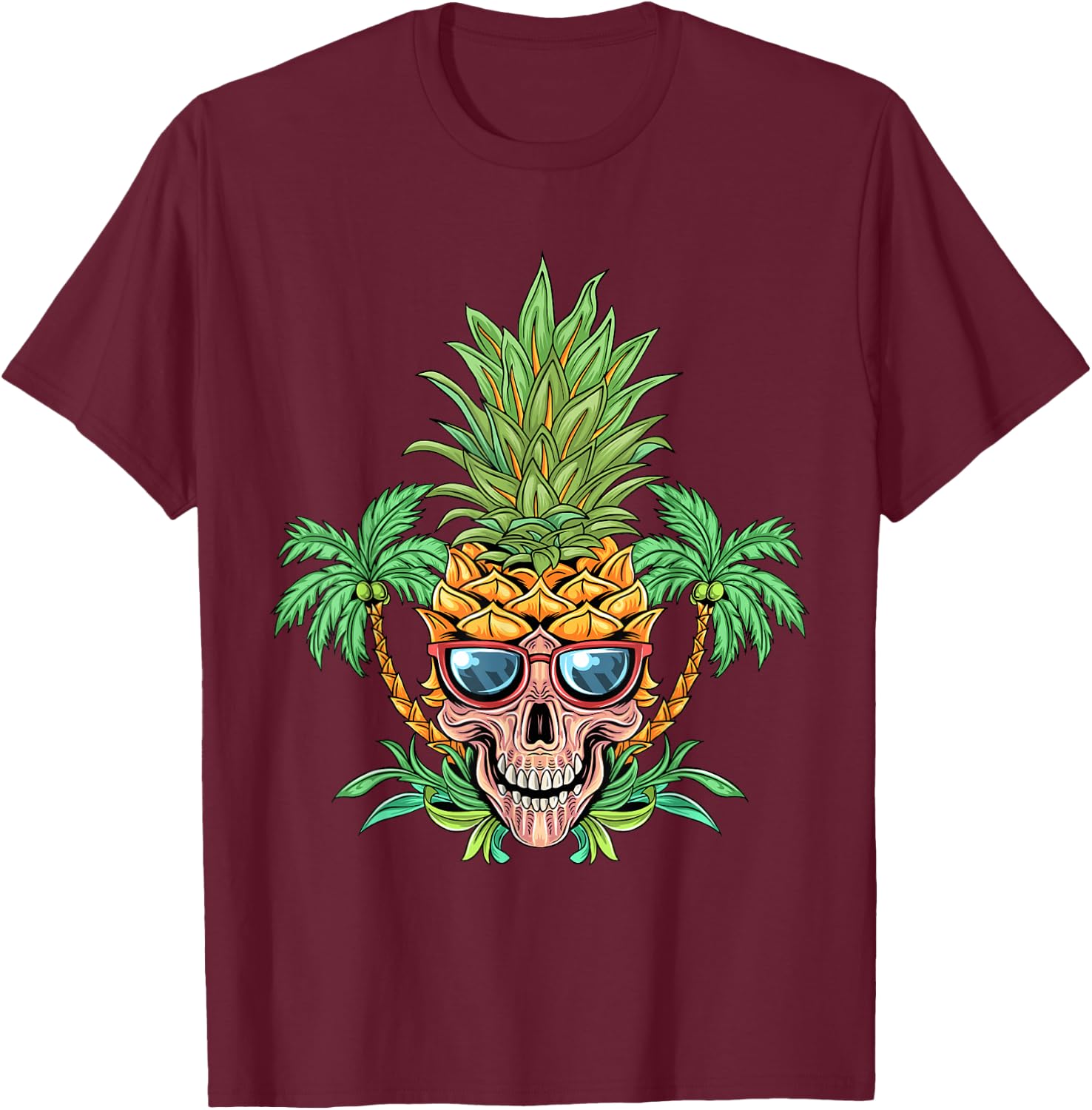 Skull Pineapple Aloha Beaches Hawaiian Flowers Hawaii Summer T-Shirt - T-Shirt | Maroon