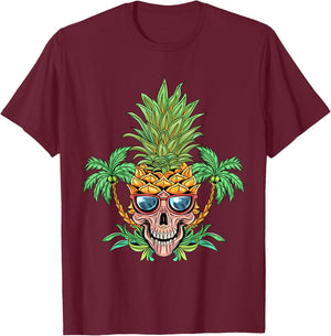 Skull Pineapple Aloha Beaches Hawaiian Flowers Hawaii Summer T-Shirt - T-Shirt | Maroon
