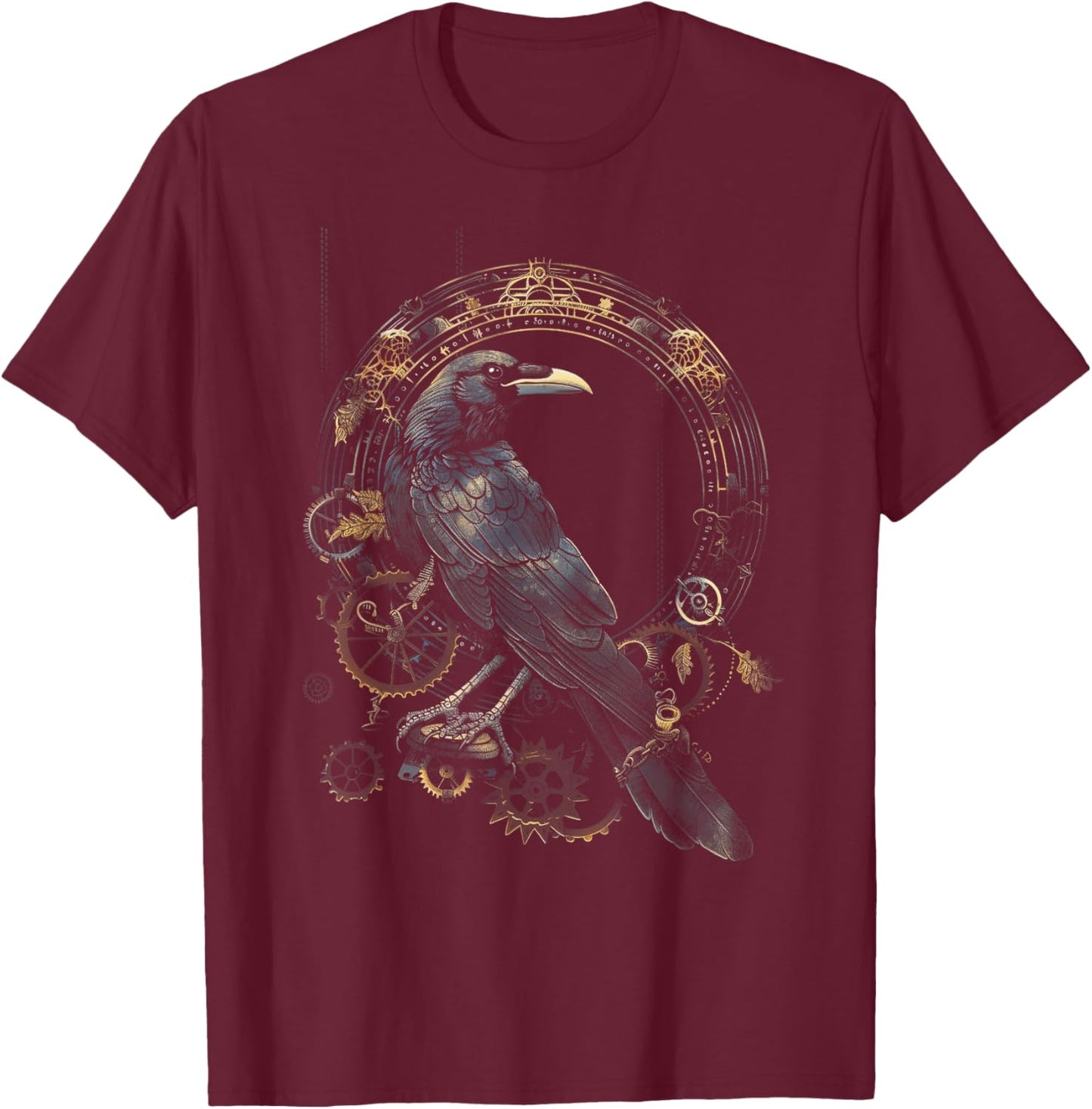 Crow Steampunk Gears Raven art Steampunk bird T-Shirt - T-Shirt | Maroon