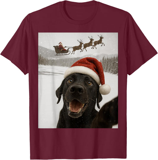 Dog Selfie with Santa Funny Christmas Dog Lovers T-Shirt - T-Shirt | Maroon