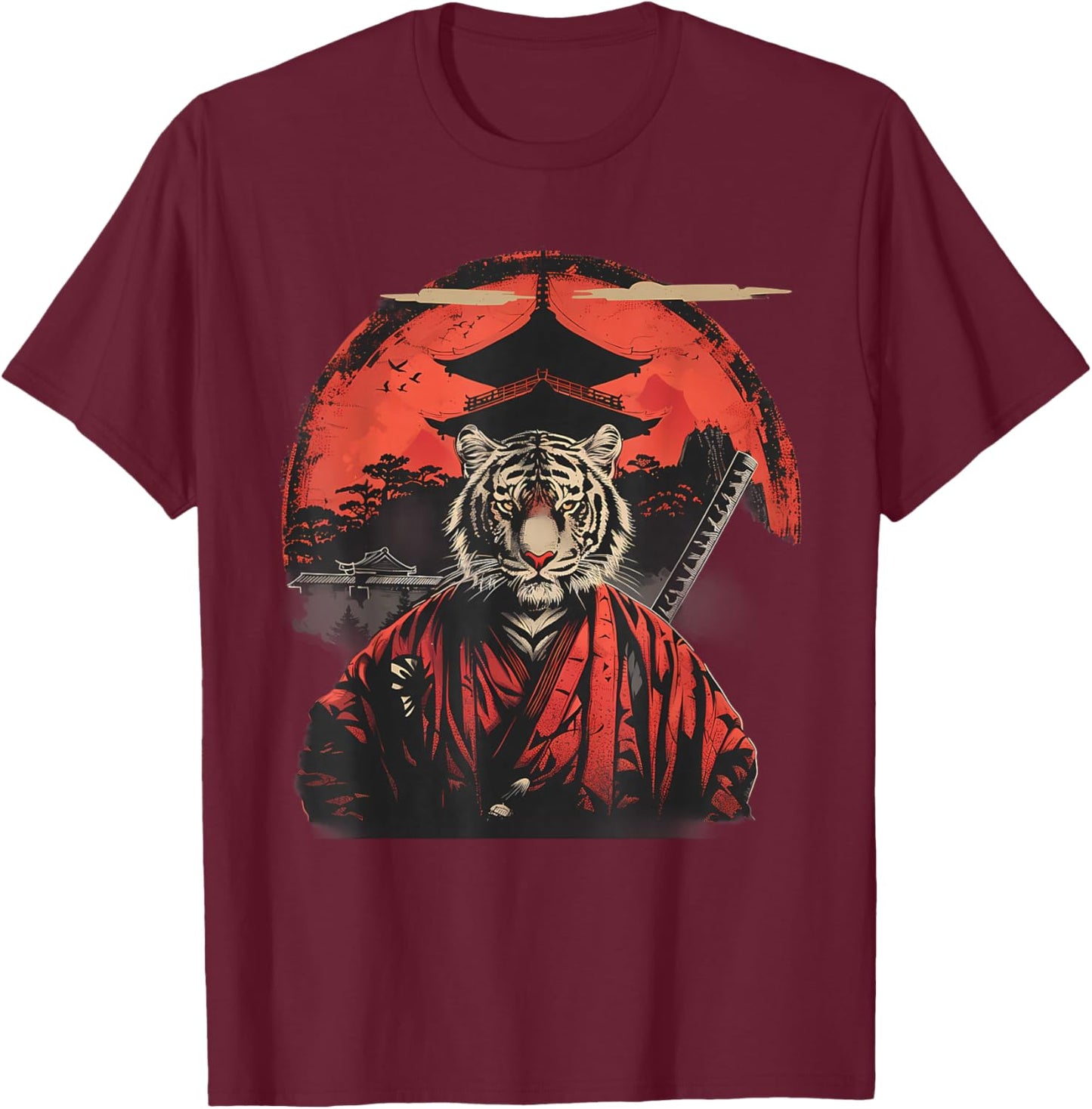 Japanese Warrior Temple Japanese Samurai Tiger Samurai Tiger T-Shirt - T-Shirt | Maroon