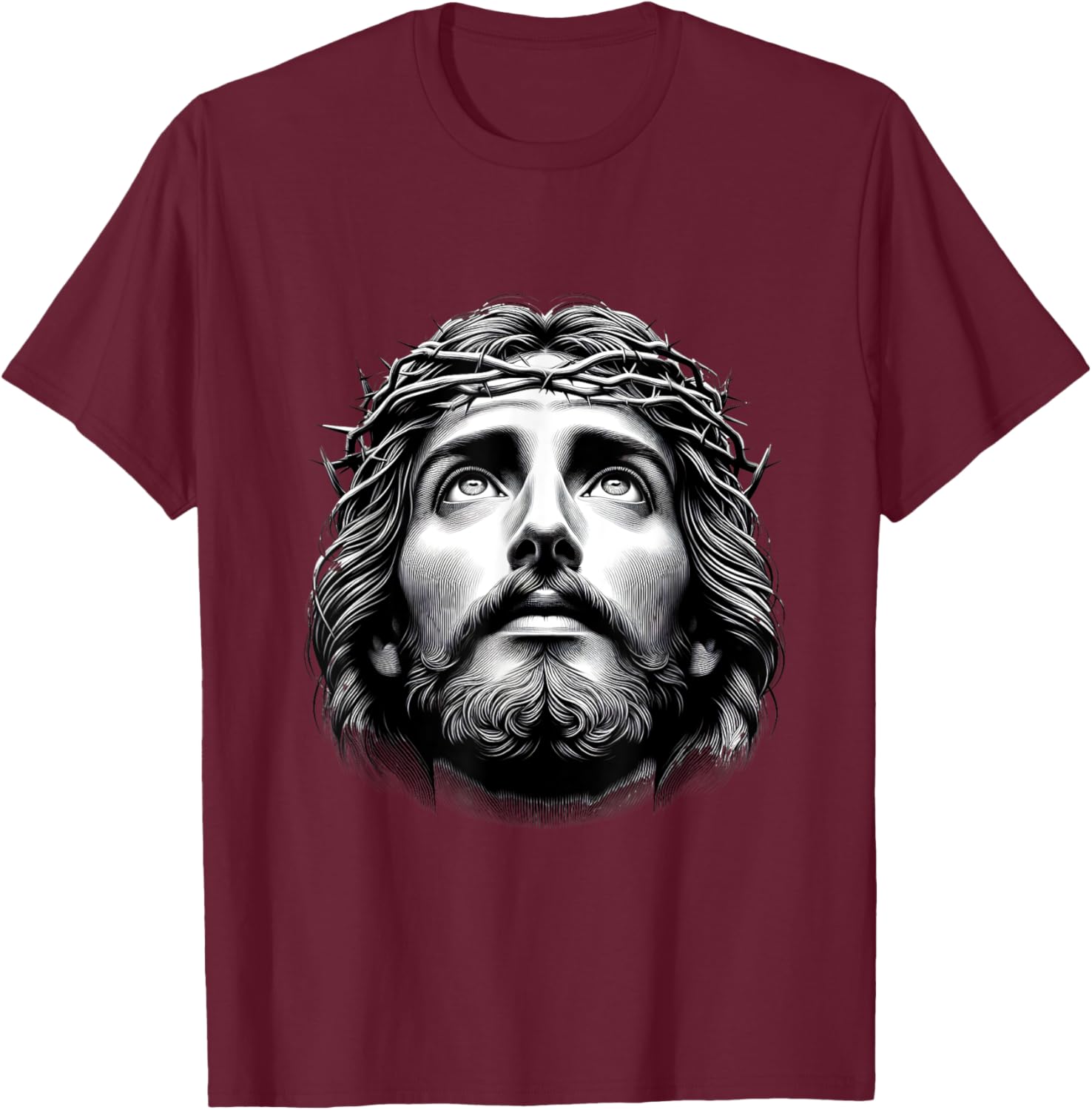 Jesus Christ Face With Crown Of Thorn God Bible Christian T-Shirt - T-Shirt | Maroon