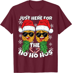 Swinger Here for the Ho Ho Hos Pineapple Christmas T-Shirt - T-Shirt | Maroon