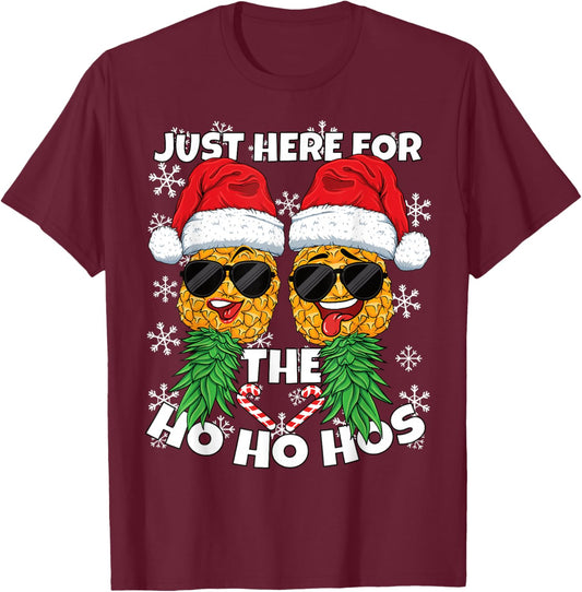 Swinger Here for the Ho Ho Hos Pineapple Christmas T-Shirt - T-Shirt | Maroon