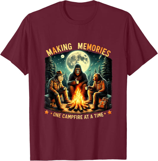 Retro Making Memories One Campfire At A Time Bigfoot Camping T-Shirt - T-Shirt | Maroon