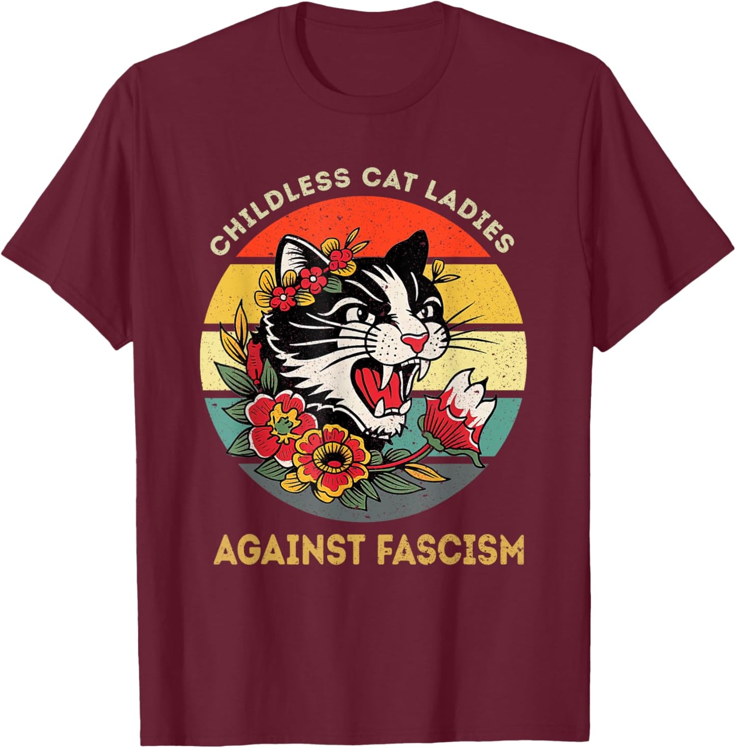 Childless Cat Ladies Against Fascism T-Shirt - T-Shirt | Maroon