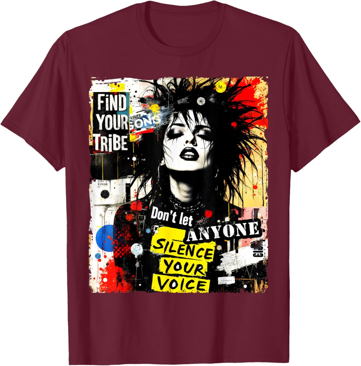 Punk Girl Graffiti 90s Urban Grunge Art Distressed Vintage T-Shirt - T-Shirt | Maroon