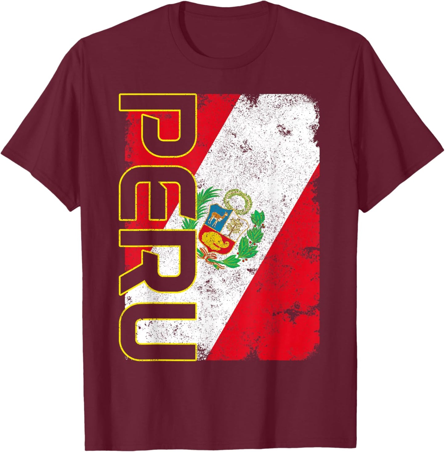 Peru Peruvian Flag Pride Vintage T-Shirt - T-Shirt | Maroon
