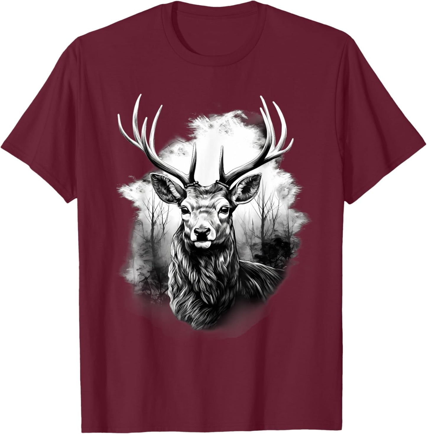 Deer Animal Print Drawing Artwork Animal Lovers Nature T-Shirt - T-Shirt | Maroon