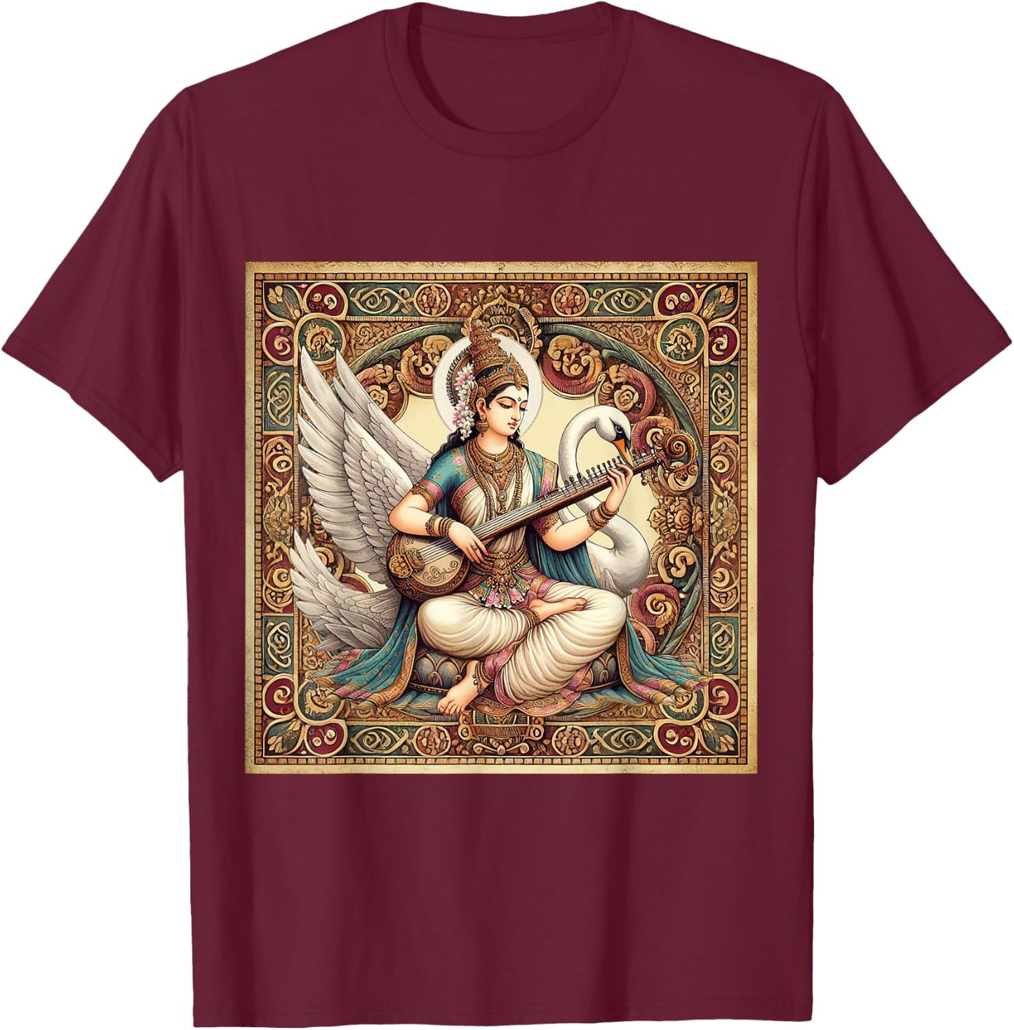 Hindu Goddess Saraswati Hinduism Mythology Vintage T-Shirt - T-Shirt | Maroon