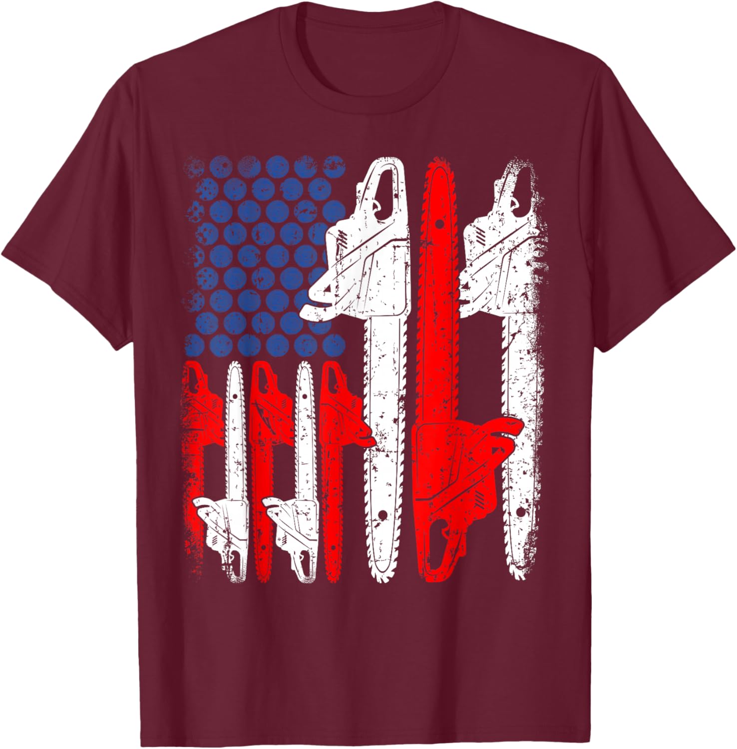 Funny Saw Machine USA American Flag Arborists 4th Of July T-Shirt - T-Shirt | Maroon