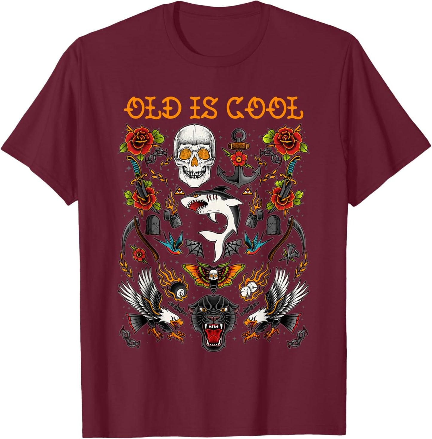 Old School Traditional Tattoo Style Shirt for Tattoo Artist T-Shirt - T-Shirt | Maroon