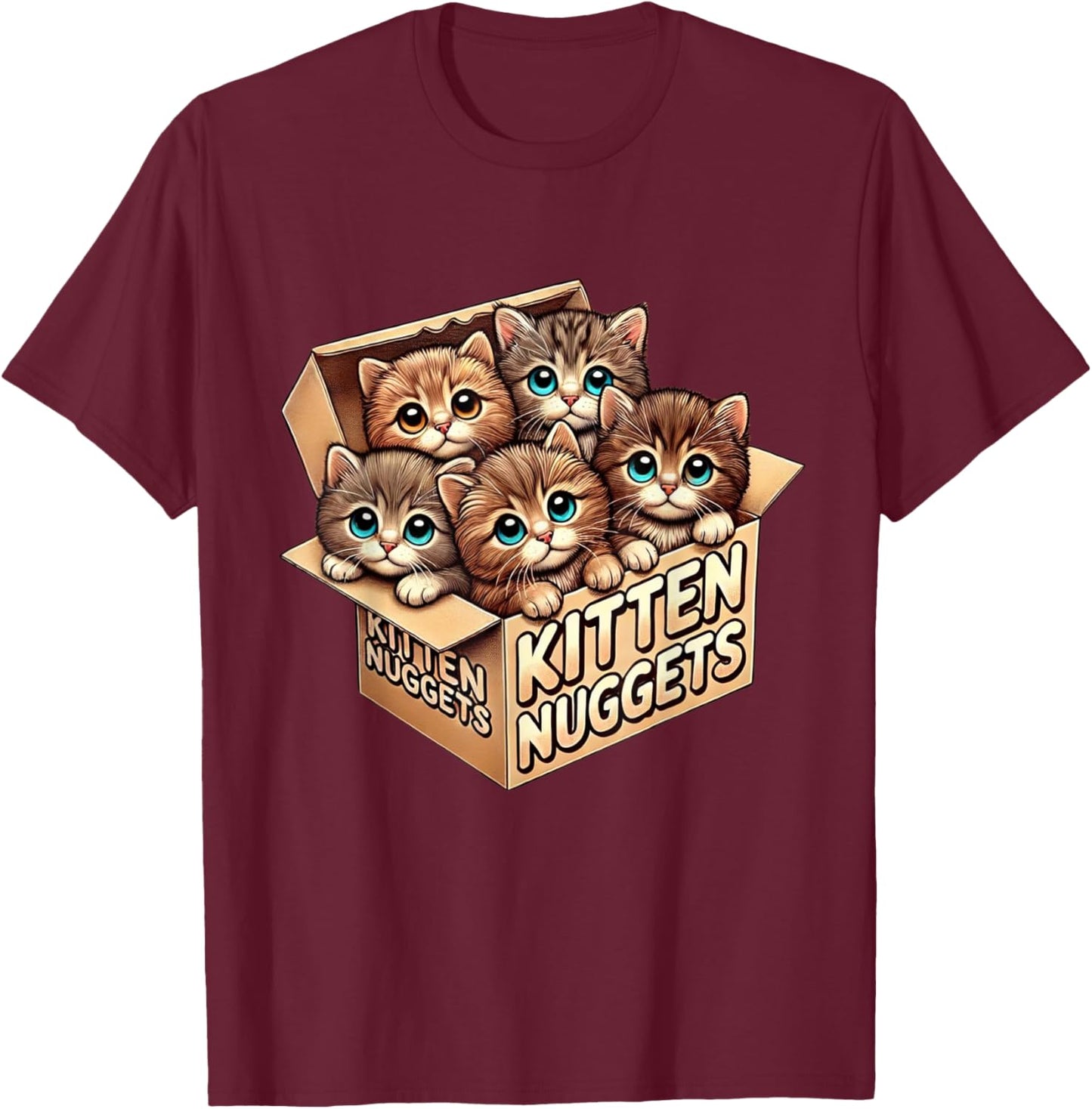 Kitten Nuggets Food Pun Cat Lover Gifts Chicken Nuggets Tea Men Women Kids T-Shirt - T-Shirt | Maroon