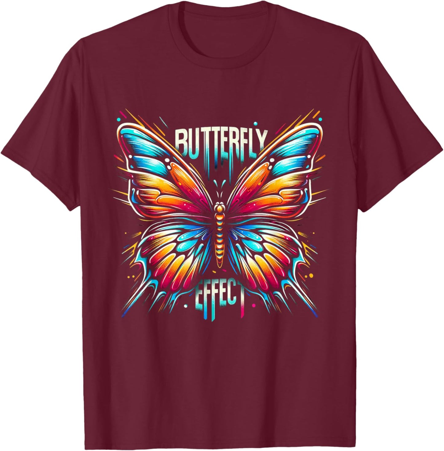 Butterfly Colorful Graffiti Artwork - Nature Meets Street T-Shirt - T-Shirt | Maroon
