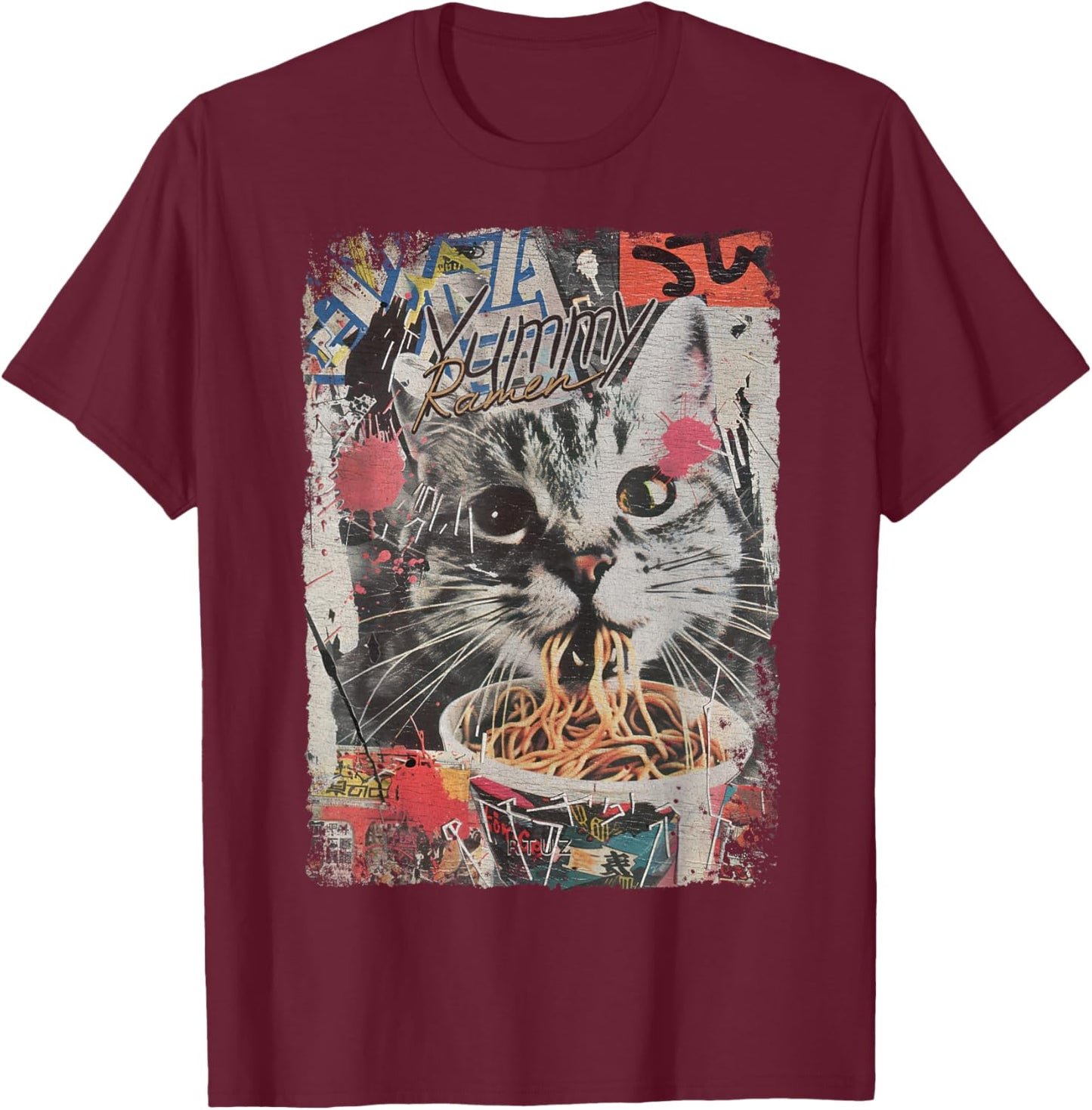 Ramen Noodles Cat Japan Y2K Kawaii Retro Cats Manga Anime T-Shirt - T-Shirt | Maroon