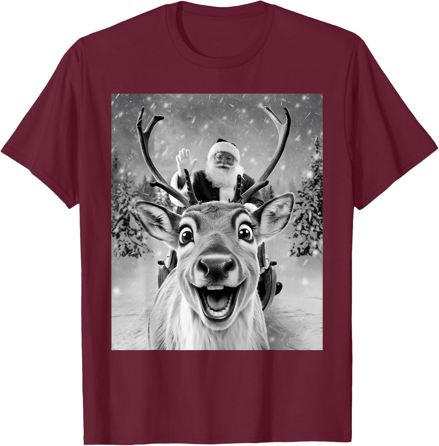 Funny Reindeer Selfie Santa Christmas Gifts Men Women Kid T-Shirt - T-Shirt | Maroon